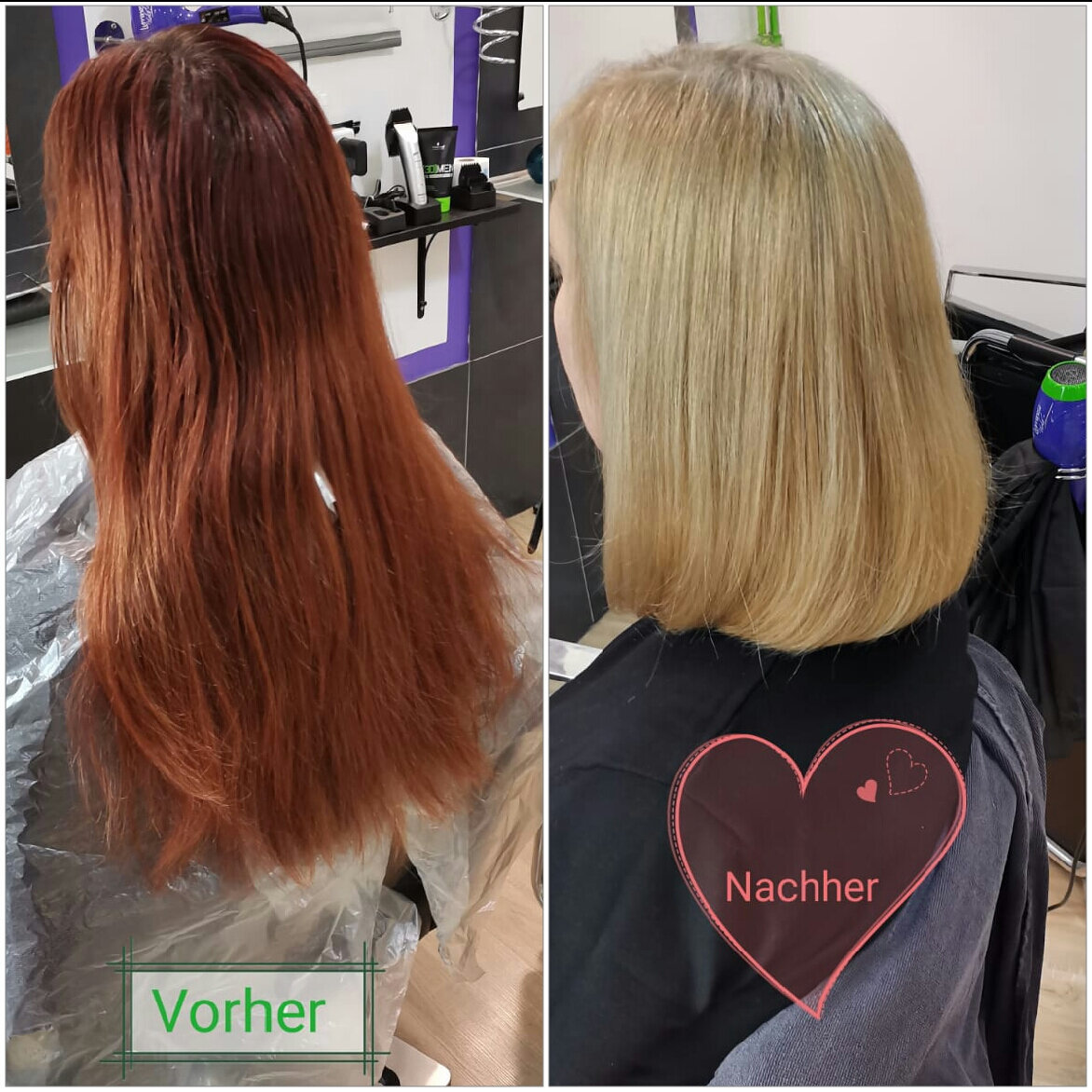 Vorher-Nachher-Bild Haarfarbe